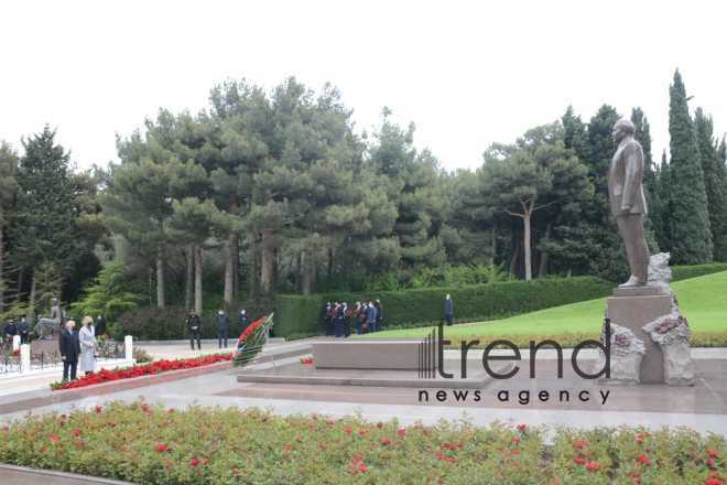 Public reps of Azerbaijan paying tribute to late National Leader Heydar Aliyev.Azerbaijan Baku May 10 2021